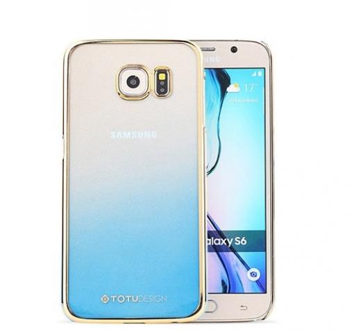 Луксозен твърд гръб / капак / TOTU DESING за Samsung S6 Edge G925 - син със златен кант