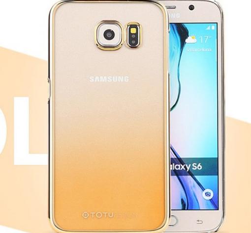 Луксозен твърд гръб / капак / TOTU DESING за Samsung S6 Edge G925 - кафяв със златен кант