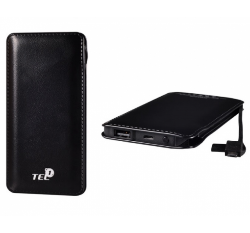 Ултра тънка универсална външна батерия Tel1 / Universal Power Bank Slim Charge Tel1 / Micro USB Data Cable 12000mAh - черна