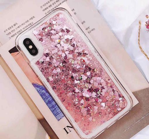 Луксозен твърд гръб 3D Water Case за Huawei Y6 2019 / Honor 8A - прозрачен / течен гръб с брокат / розов