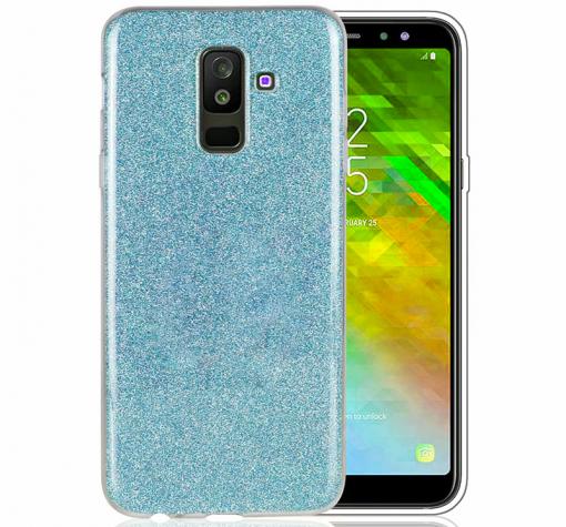 Силиконов калъф / гръб / TPU за Samsung J6 2018 - син / брокат
