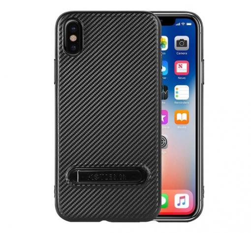 Луксозен силиконов калъф / гръб / KST със стойка за Apple iPhone X - черен / Carbon