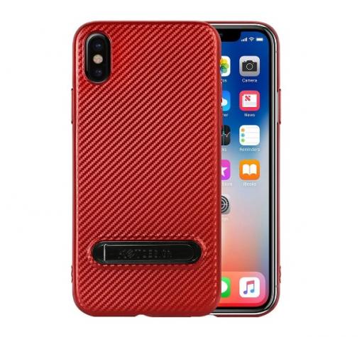 Луксозен силиконов калъф / гръб / KST със стойка за Apple iPhone X - червен / Carbon