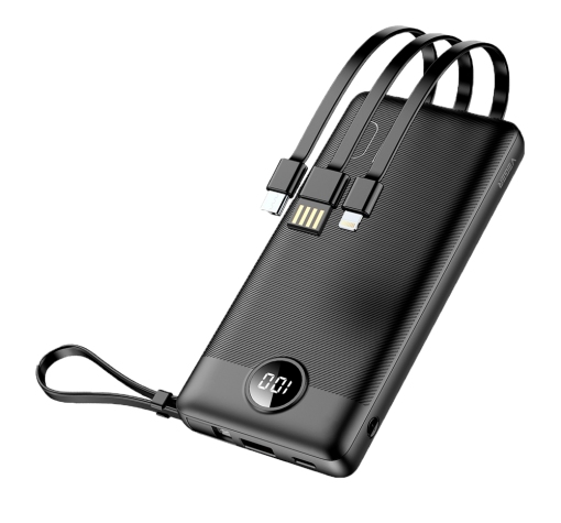 Универсална външна батерия Power Bank VEGER W2059 C20 20 000 mAh Type C & Lightning & MicroUSB и вградени USB кабели LED дисплей