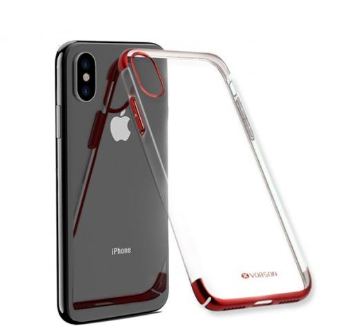 Луксозен твърд гръб VORSON VC-054 за Apple iPhone X - прозрачен / червен кант