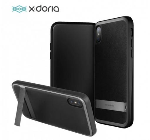 Луксозен кожен твърд гръб X-DORIA със стойка за Apple iPhone X - черен