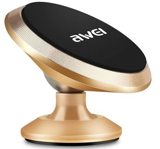 Луксозна универсална магнитна стойка за кола AWEI X6 / AWEI X6 Magnetic Car Phone Holder - златиста