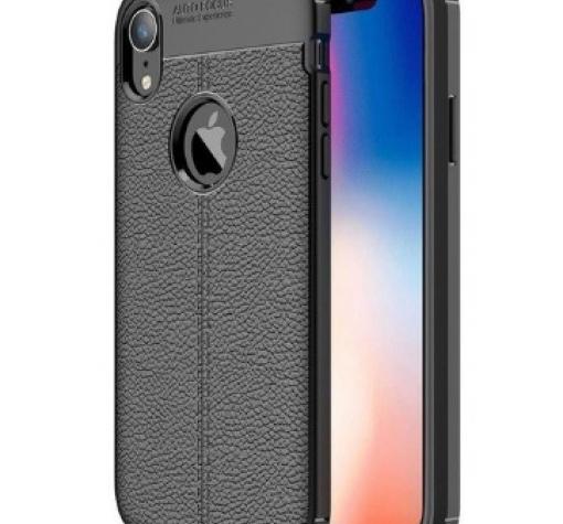 Луксозен силиконов калъф / гръб / TPU за Apple iPhone XR - черен / имитиращ кожа