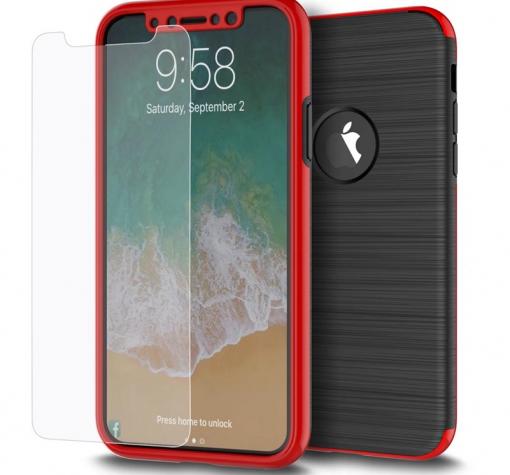 Луксозен гръб 2in1 360° Full Cover с твърда рамка за Apple iPhone 7 Plus / iPhone 8 Plus - черно и червено / лице и гръб