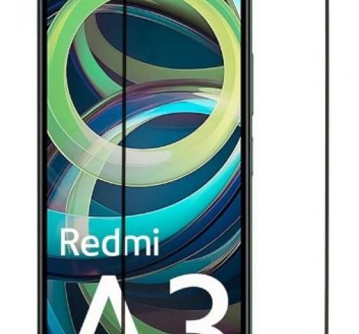 5D full cover Tempered glass Full Glue screen protector Xiaomi Redmi A3 / Извит стъклен скрийн протектор с лепило от вътрешната страна за Xiaomi Redmi A3 - черен кант