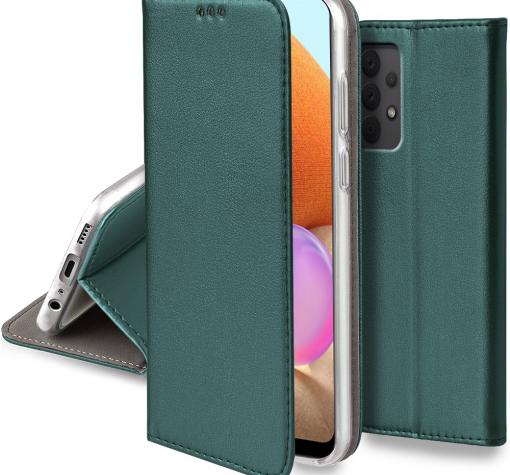 Кожен калъф Flip тефтер Magnetic Book със стойка за Samsung A52 4G / A52 5G / A52s 5G - тъмно зелен