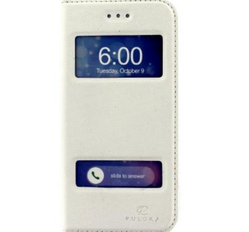 Кожен калъф Flip Cover S-View тип тефтер Puloka SS Case за Apple iPhone 6 4.7'' - бял със стойка