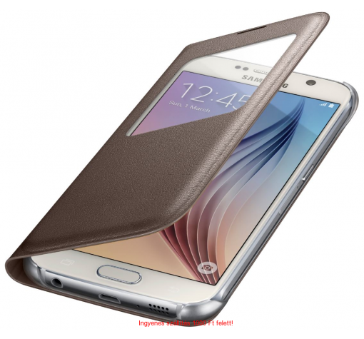 Кожен калъф Flip Cover S View тип тефтер за Samsung S6 Edge G925 - кафяв / bronze
