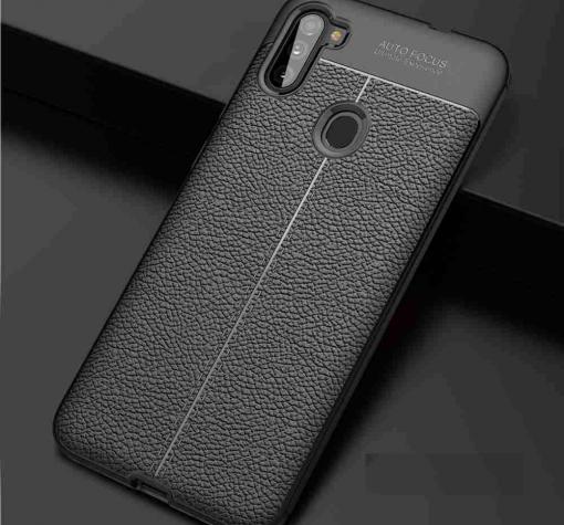 Луксозен силиконов калъф / гръб / TPU за Samsung A11 - черен / имитиращ кожа