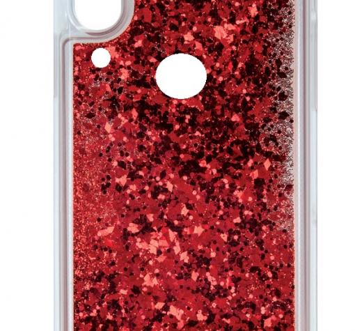 Луксозен твърд гръб 3D Water Case за Samsung A20e - прозрачен / течен гръб с червен брокат