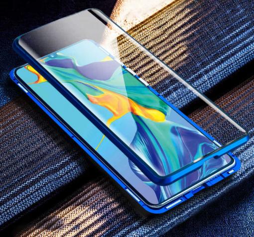 Магнитен калъф Bumper Case 360° FULL за Samsung A40 - прозрачен / синя рамка