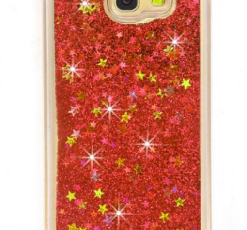Луксозен твърд гръб 3D за Samsung A3 2017 A320 - прозрачен / червен брокат / звездички