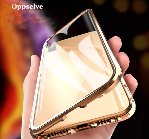 Магнитен калъф Bumper Case 360° FULL за Samsung A40 - прозрачен / златиста рамка
