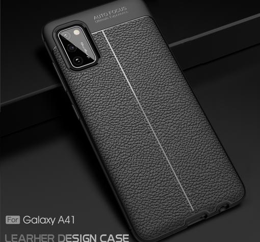 Луксозен силиконов калъф / гръб / TPU за Samsung A41 A415 - черен / имитиращ кожа