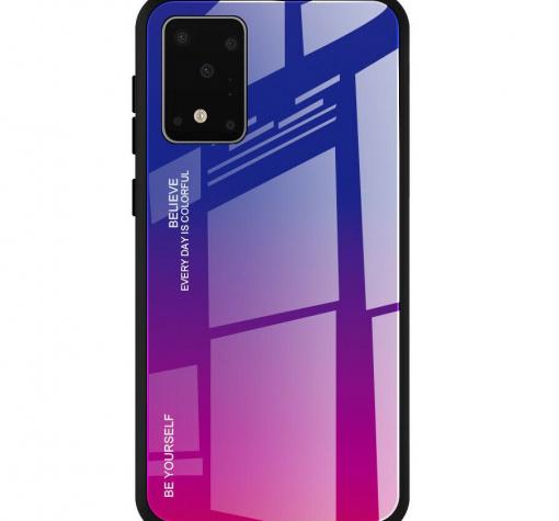 Луксозен стъклен твърд гръб за Samsung A41 – преливащ / синьо - лилаво