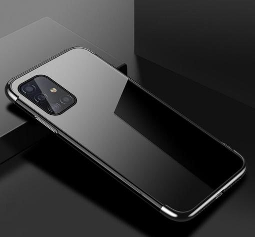 Луксозен силиконов калъф / гръб / TPU за Samsung A41 - прозрачен / черен кант