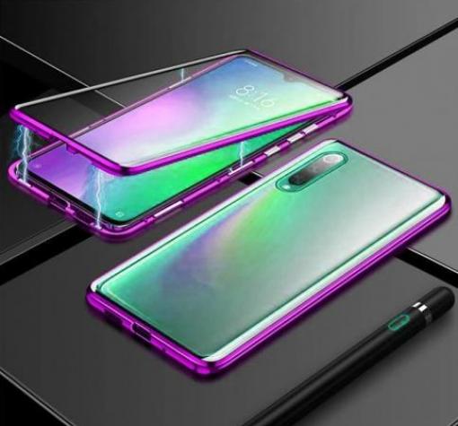 Магнитен калъф Bumper Case 360° FULL за Samsung A50/A30s/A50s - прозрачен / лилава рамка
