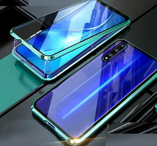 Магнитен калъф Bumper Case 360° FULL за Samsung A50 / A50S / A30S - прозрачен / зелена рамка