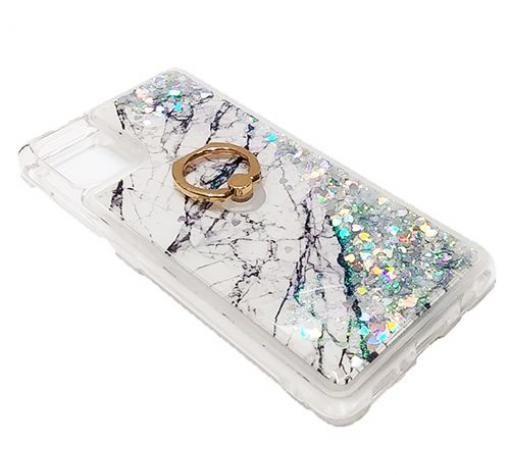 Луксозен силиконов калъф / гръб / tpu 3D Water Case със стойка за Samsung A51 - мрамор / сребрист брокат и сърца