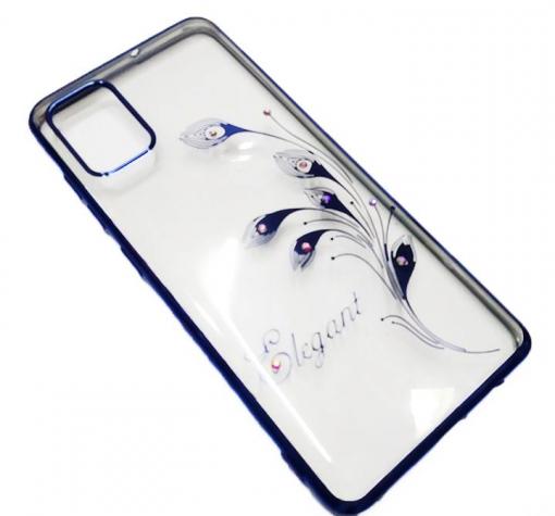Луксозен силиконов калъф / гръб / TPU / Elegant с камъни за Xiaomi Redmi Note 9s / Note 9 Pro - прозрачен със син кант / перо