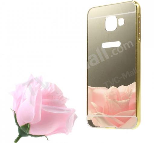 Луксозен алуминиев бъмпер с твърд гръб за Samsung A5 2016 A510 - огледален / златист кант