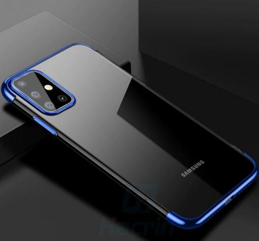 Луксозен силиконов калъф / гръб / TPU за Samsung A51 - прозрачен / син кант