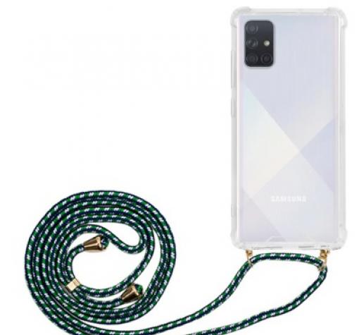 Удароустойчив силиконов калъф / гръб / TPU с връзка за Samsung A32 4G - прозрачен / зелено-шарена връзка