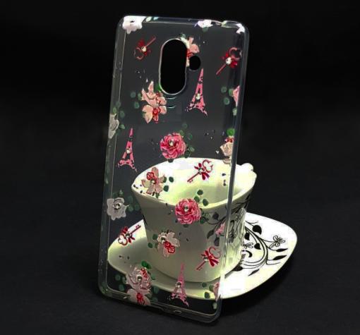 Луксозен силиконов калъф / гръб / TPU с камъни за Samsung A6 Plus 2018 - Айфелова кула и цветя