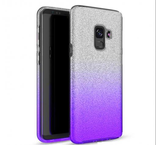 Силиконов калъф / гръб / TPU за Samsung A6 2018 - преливащ / сребристо и лилаво / брокат