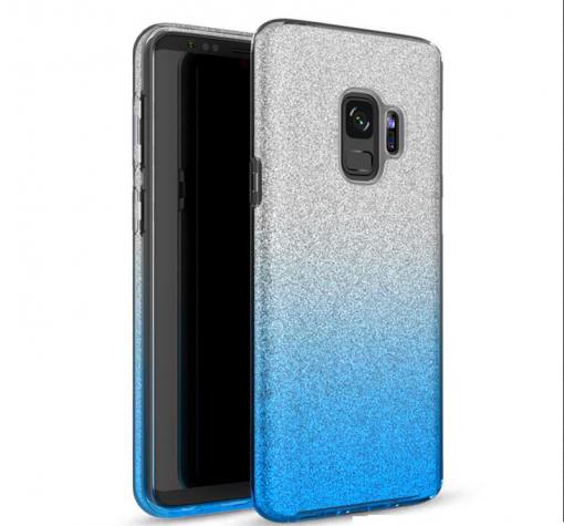 Силиконов калъф / гръб / TPU за Samsung A6 2018 A600F - преливащ / сребристо и синьо / брокат