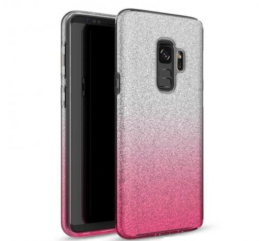 Силиконов калъф / гръб / TPU за Nokia 7 Plus - преливащ / сребристо и розово / брокат