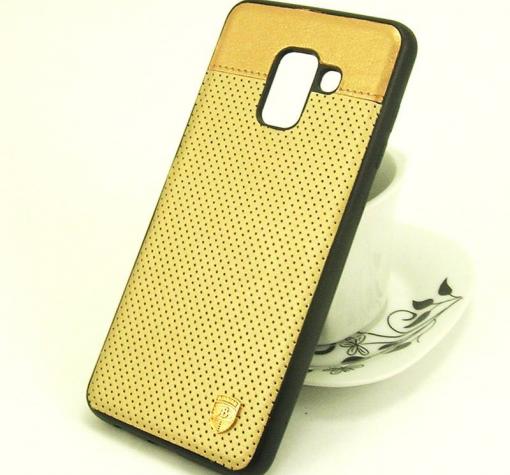 Луксозен кожен твърд гръб AIRBIRD със силиконов кант за Samsung A8 2018 A530F - златист / Grid