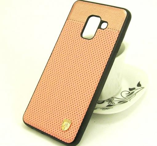 Луксозен кожен твърд гръб AIRBIRD със силиконов кант за Samsung A8 2018 A530F - Rose Gold / Grid