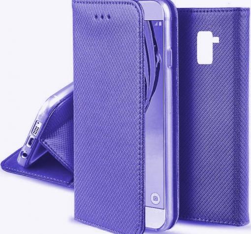 Кожен калъф Magnet Case със стойка за Samsung A8 2018 A530F - син