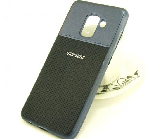 Луксозен силиконов калъф / гръб / TPU за Samsung A8 2018 A530F - тъмно син / имитиращ кожа
