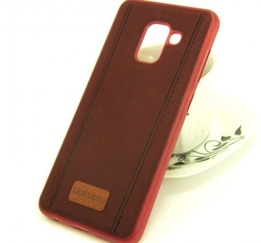 Луксозен силиконов калъф / гръб / TPU Samsung A8 2018 A530F - бордо / имитиращ кожа