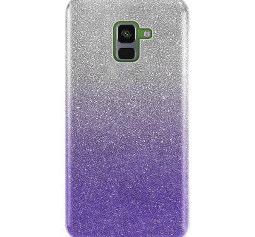 Силиконов калъф / гръб / TPU за Samsung J6 2018 - преливащ / сребристо и лилаво / брокат