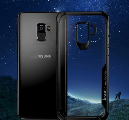 Луксозен твърд гръб със силиконов кант IPAKY за Samsung A8 2018 A530F - прозрачен / черен кант