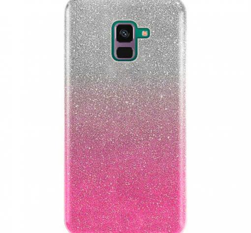 Силиконов калъф / гръб / TPU за Samsung A8 2018 A530F - преливащ / сребристо и розово / брокат