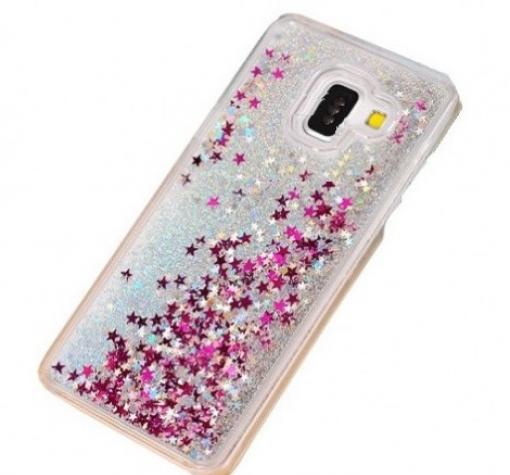 Луксозен твърд гръб 3D за Samsung A8 2018 A530F - прозрачен / сребрист брокат / звездички