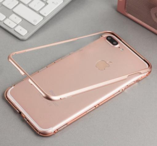 Магнитен калъф Bumper Case 360° FULL за Apple iPhone 7 Plus / iPhone 8 Plus - прозрачен / златна рамка