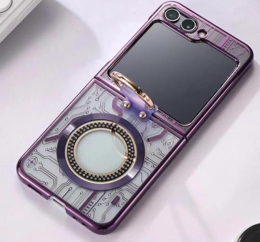 Луксозен твърд гръб / кейс / Mechanical Case Ring Holder за Samsung Z Flip 6 - лилав