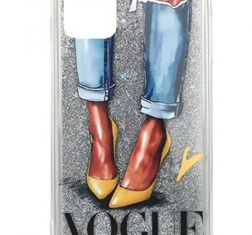 Луксозен твърд гръб 3D Water Case за Samsung A21s - течен гръб със сребрист брокат / VOGUE