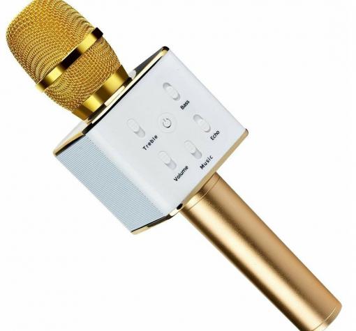 Караоке микрофон с вградени стерео високоговорители / Bluetooth Wireless Microphone Hifi Speaker Q7 - Gold