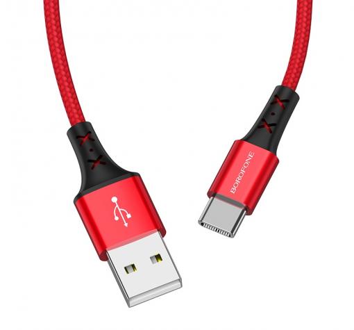 USB кабел за зареждане и пренос на данни / BOROFONE Type C кабел BX20 1m. FAST 2A - червен